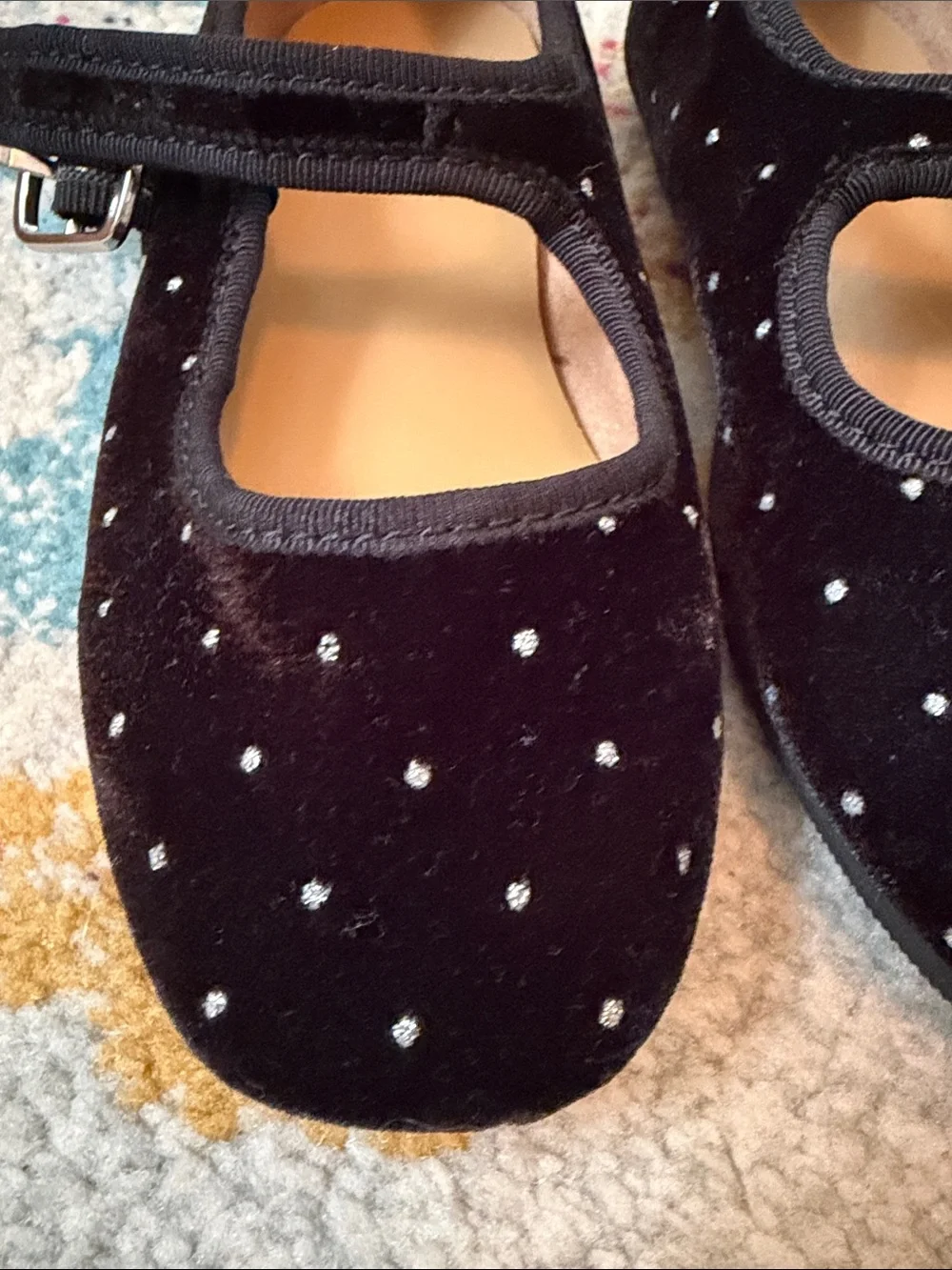 J. Crew Black Velvet Mary Jane Shoes with Sparkle Studs